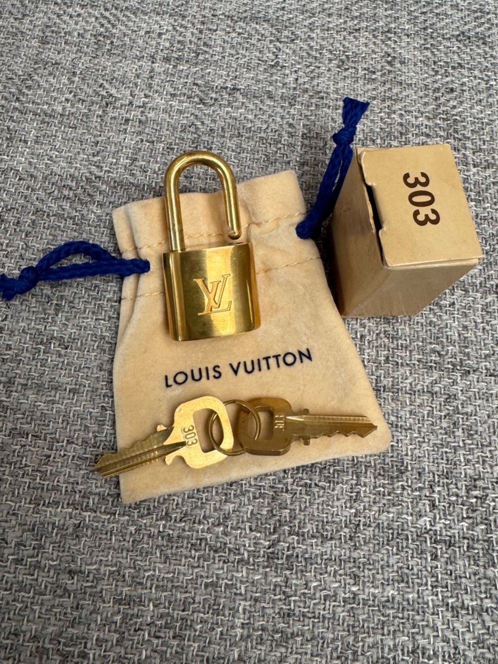#303 Louis Vuitton Gold-tone Padlock and Two Keys